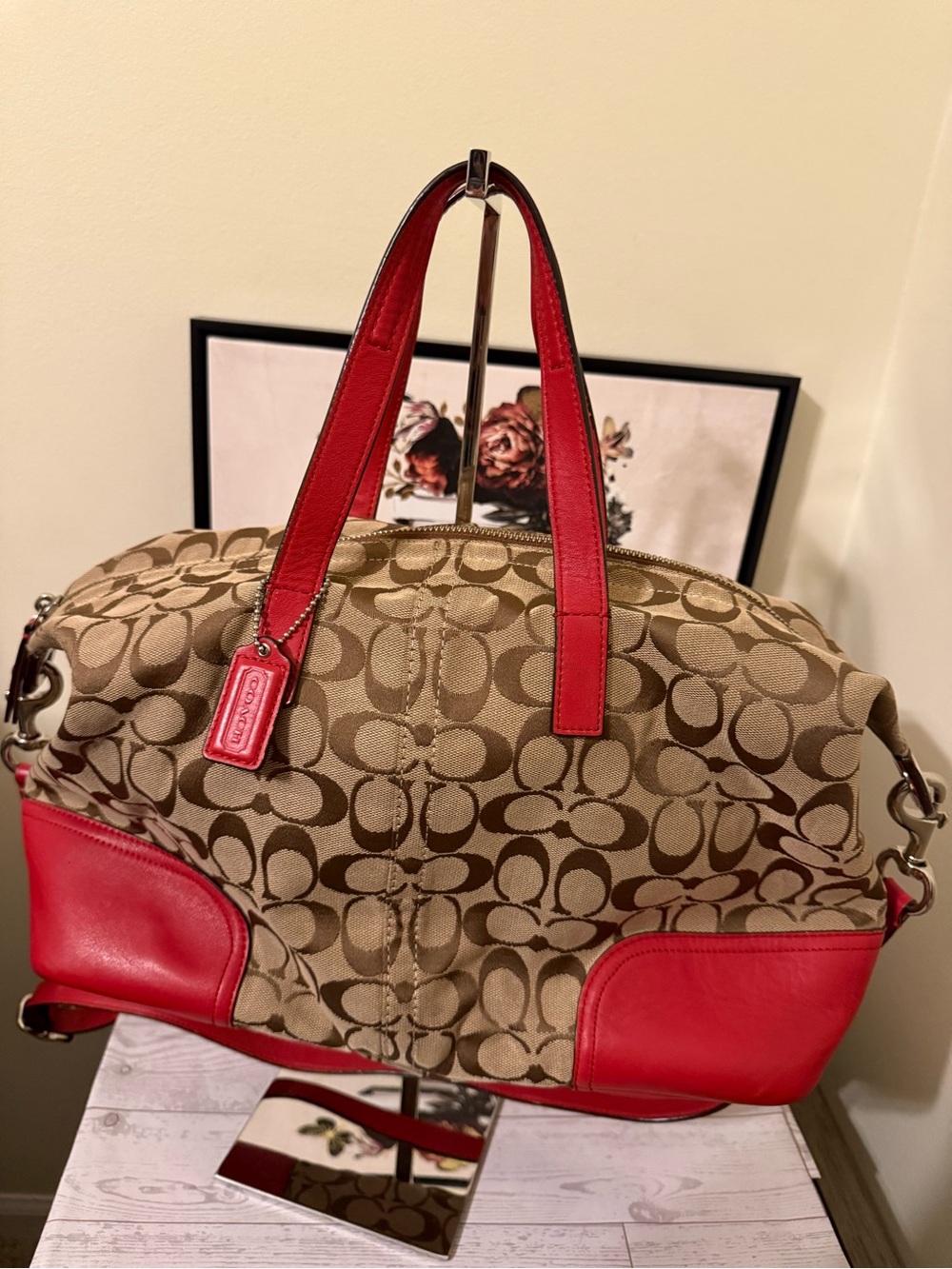 Vintage Coach Hadley Signature Canvas Satchel with Red Leather Trim - Picture 14 of 16